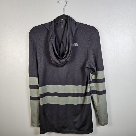 The North Face Hooded Seamless 1/4 Zip Black Gray Stripe Active Top Women's Larg - Picture 2 of 7